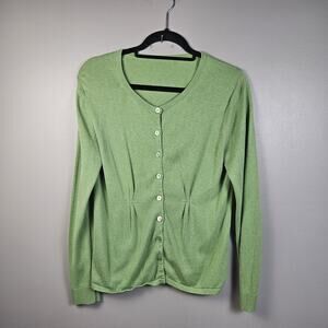 Coldwater Creek Womens Medium Silk Cotton Cardigan Lightweight Button Knit Green